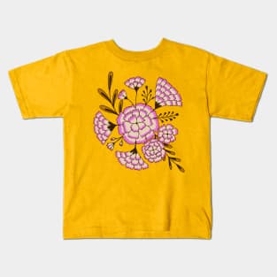 Vintage carnation flowers in mustard yellow and lilac Kids T-Shirt